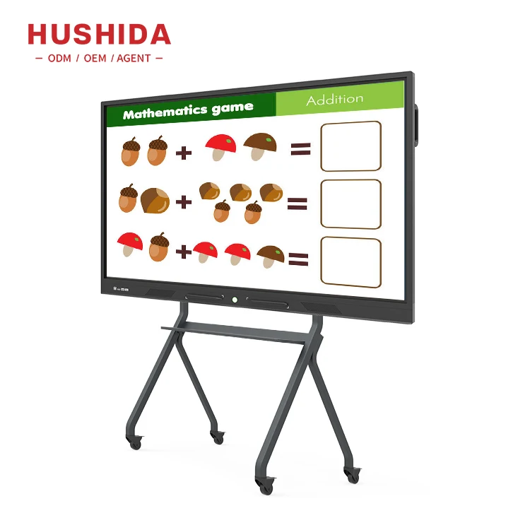 Multi Touch Screen Anti Glare Mobile Stand Newline Oem 4k Android 55 65 75 Inches Interactive Flat Panel