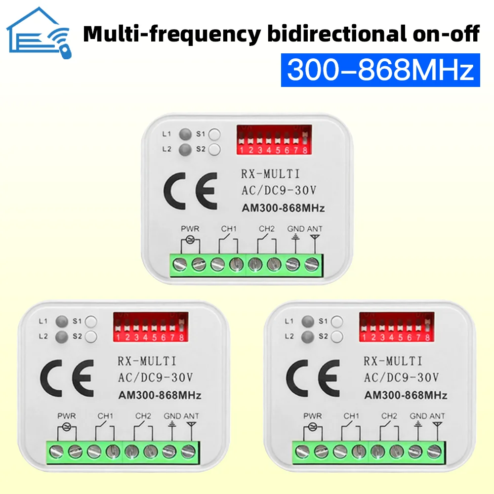 Remote Control Switch Receiver 300-868MHz 433MHz Receiver Universal AC/DC 9-30V For Garage Door Control Garage Command