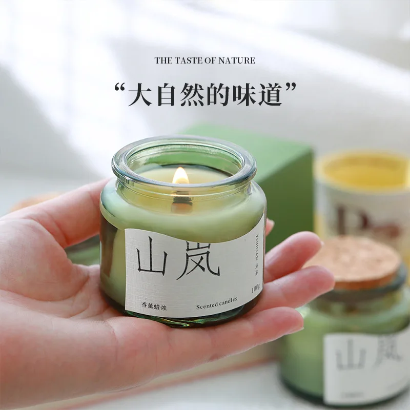 6x6.5cm Portable Travel Green Cup Scented Candle, Smokeless Soy Wax Glass Cup Scented Jar, Wax Indoor Light Fragrance Small Gift