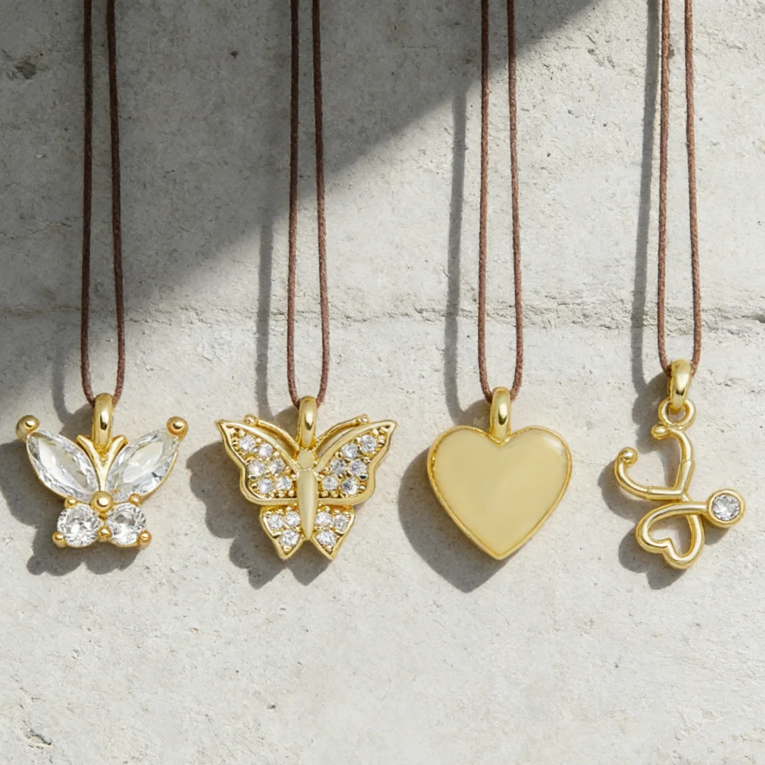 

6Pcs Pendants Brass Cubic Zirconia Butterfly Stethoscope Heart Charms for DIY Jewelry Necklace Bracelet Women Men Craft Making