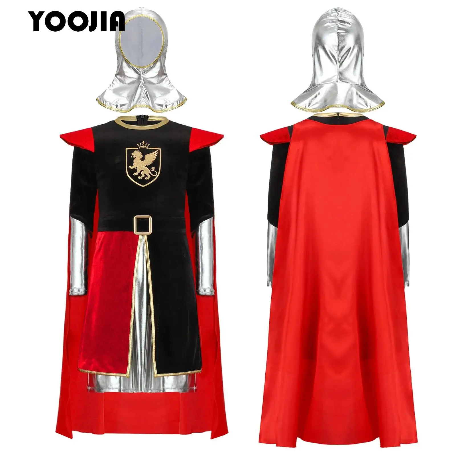 

Halloween Kids Knight Costume Outfits Boys Girls Carnival Themed Party Cosplay Fancy Long Sleeve Top with Cape Matched Coif
