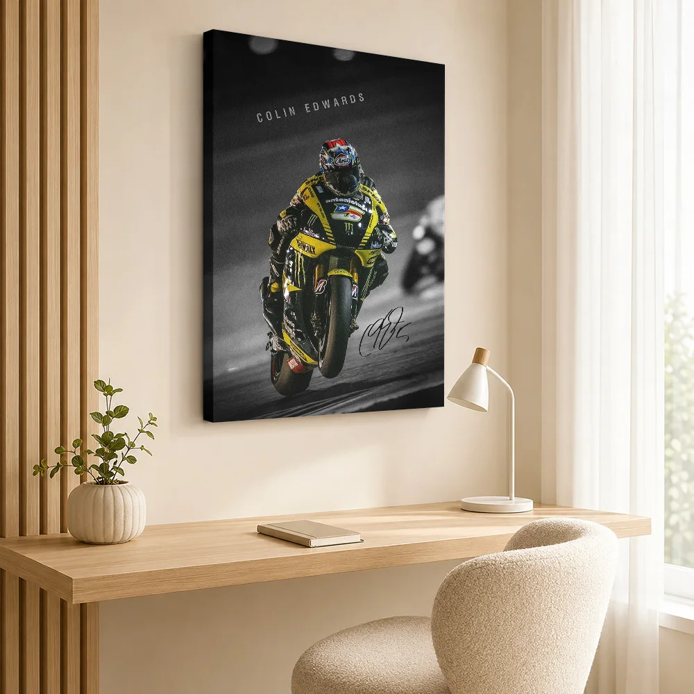 Colin Edwards Motorcycle Canvas Painting Poster Dynamic Graphic Style Wall Art With Personalized Photo For Garage Ideal Fan Gift