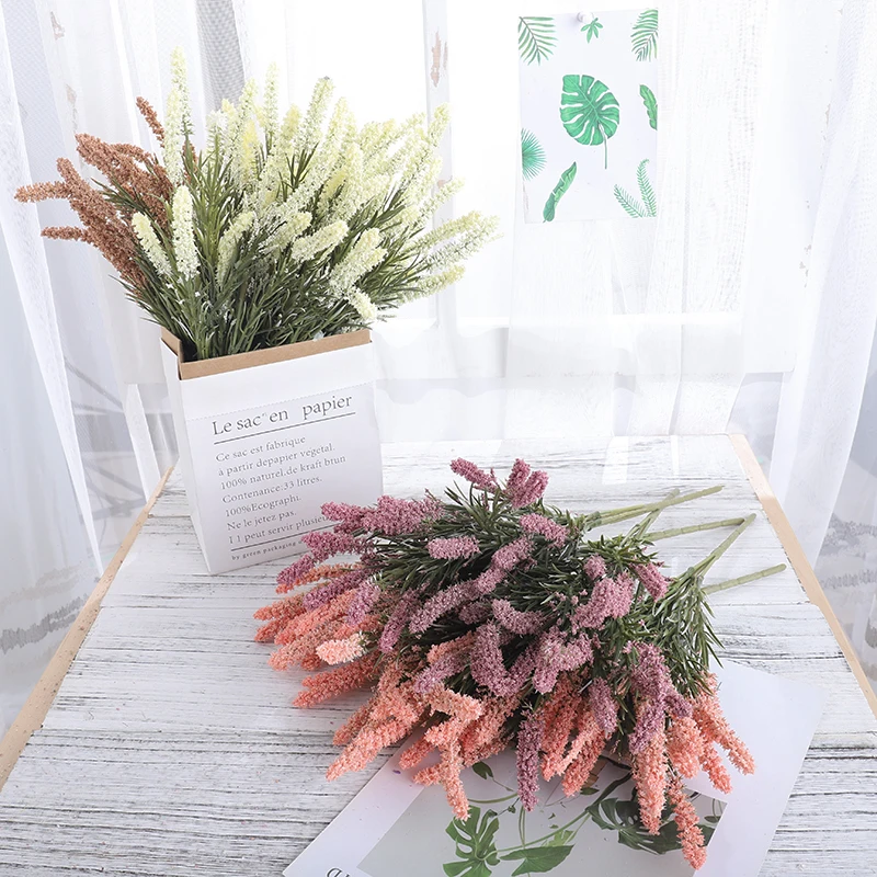 Lavendelschaumblume, künstlicher Brautstrauß, Kunststoff, gefälschtes Pflanzengras für Weihnachten, Zuhause, Hochzeit, Tisch, Herbst, Herbstdekoration – Detail 6
