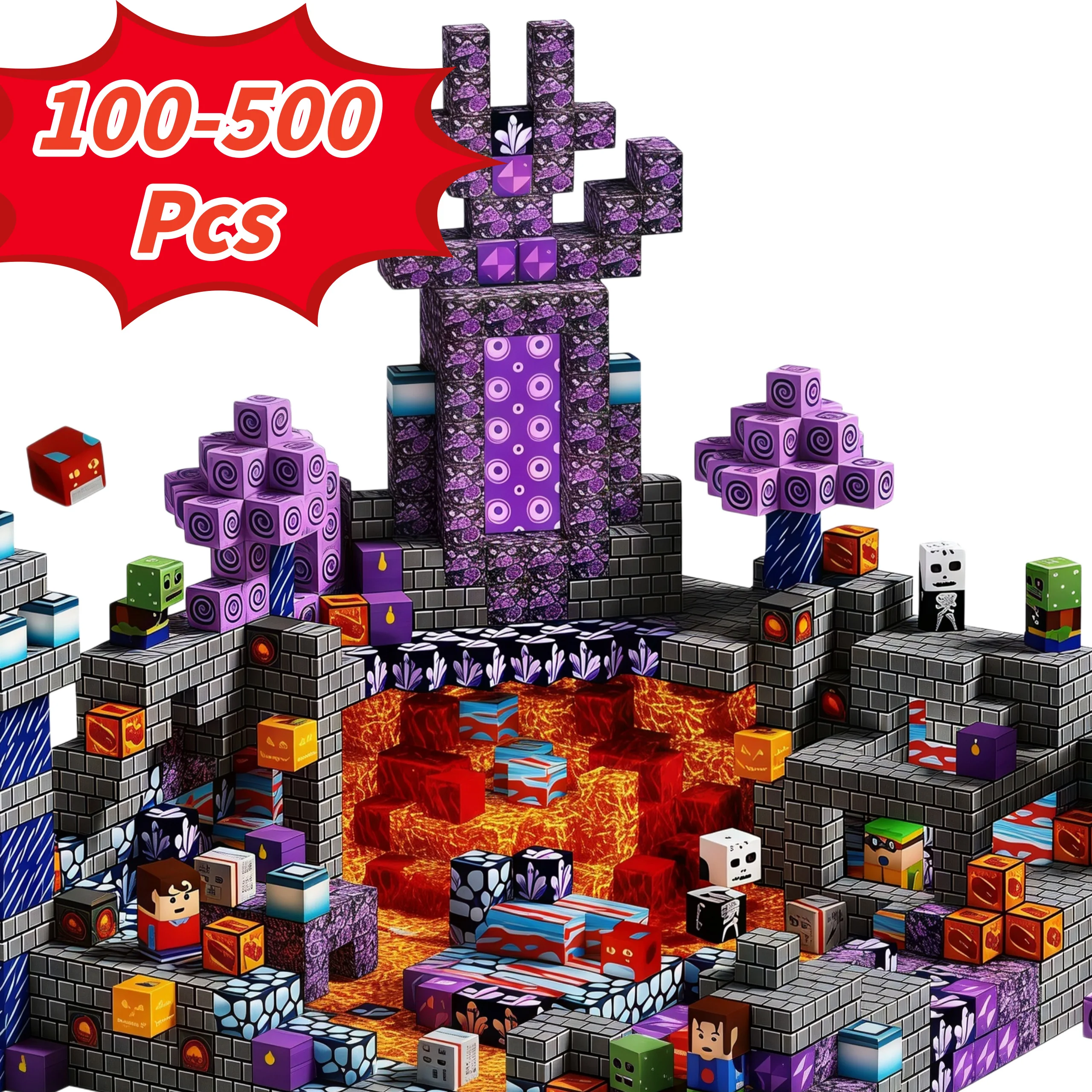 

Magnetic Building Blocks 100-500Pcs Construction Games for Children STEM Educational Toys for Kids3+DIY Open World Building Gift