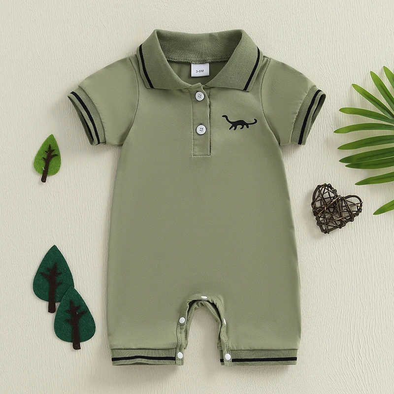 Summer Newborn Infant Baby Boys Romper Short Sleeve Dinosaur Half Button-up Collared Newborn Rompers Fashion Baby Clothing