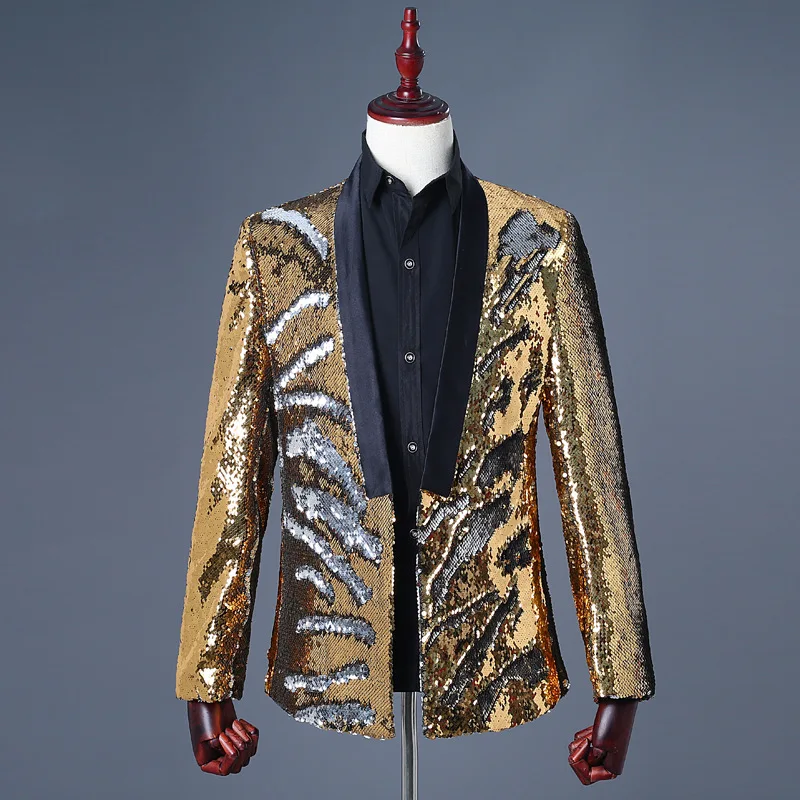 

HOO 2024 Men's Two-Color Turning Piece Sequined blazer Stage Performance Singer Host blazers