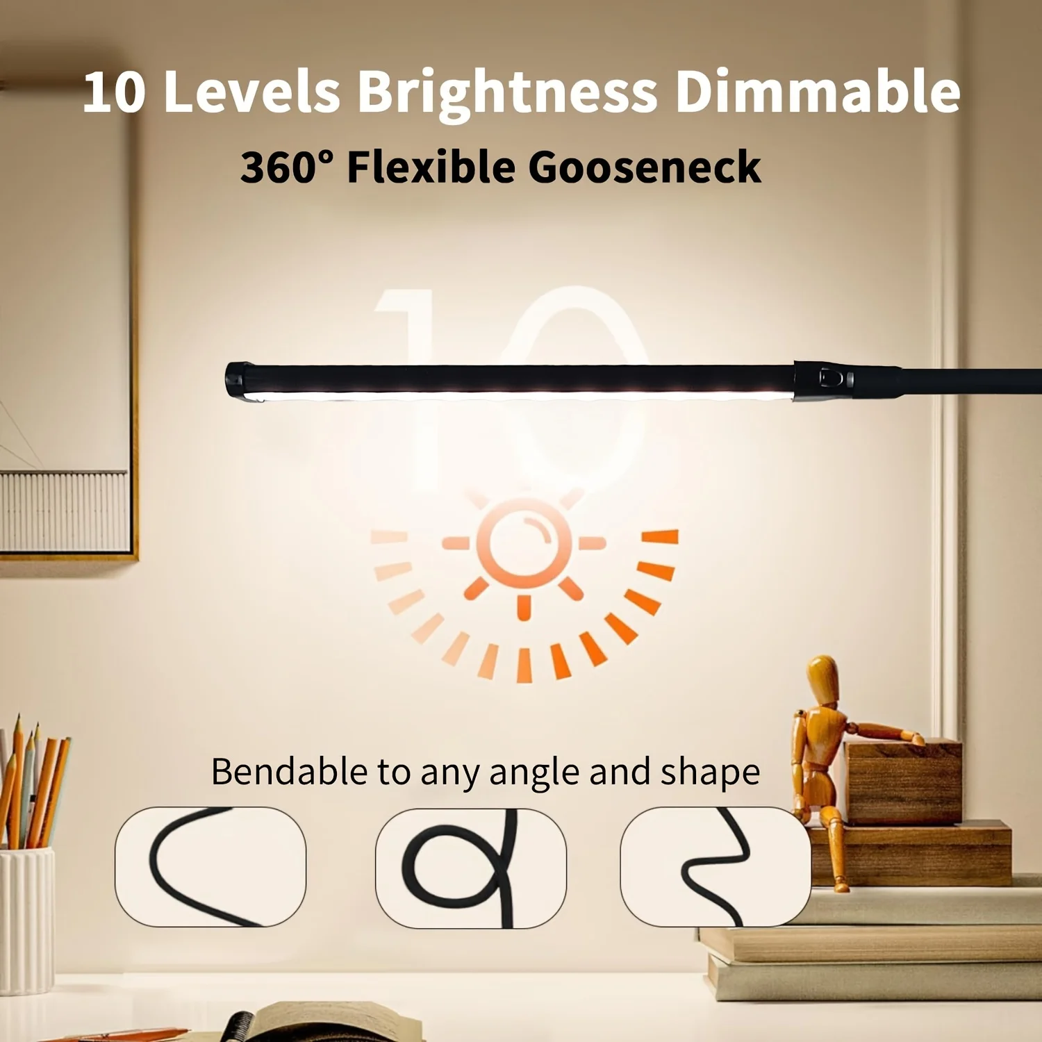 LED Clip Desk Lamp Read light, Flexible Gooseneck Eye-Caring Table Light, 10 Dimmable Brightness 3 Modes USB Reading Clamp Light