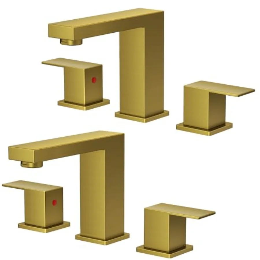 

2 Pack Gold Bathroom Faucet 3 Hole Square 2 Handle 8 in Widespread Brushed Gold Bathroom Sink Faucet with Metal Drain 24 CUPC C