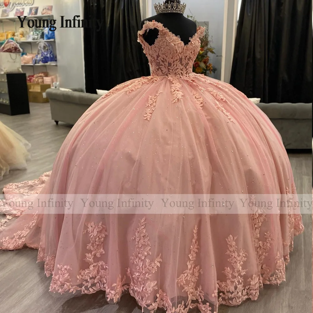 Quinceanera-Robe de Bal en Forme de Fleur avec Traîne en Dentelle, Princesse Douce, ixd'Anniversaire, Gala Éducatif, 15 Ans, 16 Ans, 15 Ans