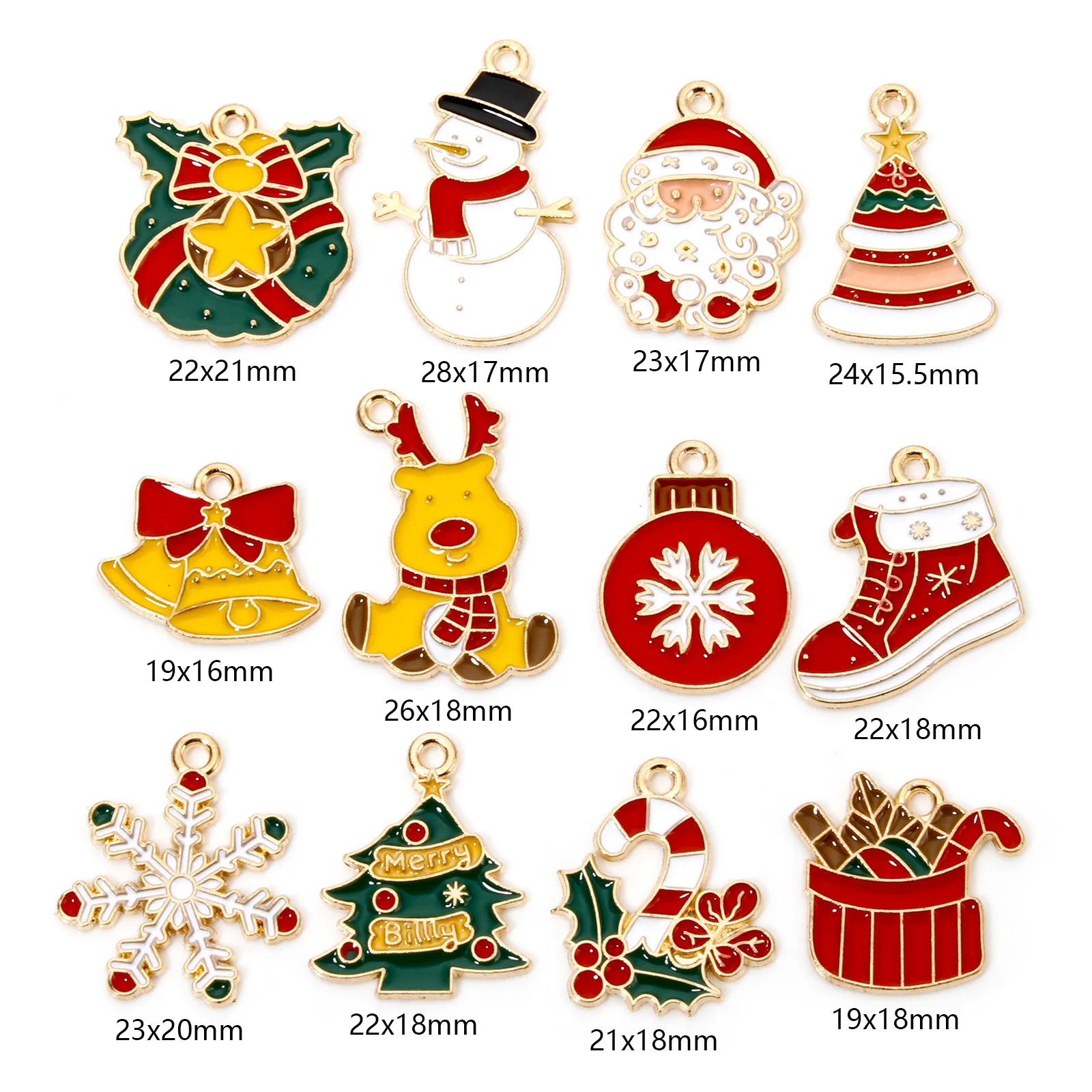 Fashion Zinc Based Alloy Christmas Series Charms For Jewelry Making Gold Plated Snowman Gift Box Enamel Pendant DIY 20PCs