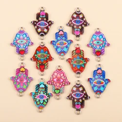 10Pcs Mix Colour Enamel Hand of Fatima Evil Lucky Eye Charm Bracelet Connectors Keychain Handmade Jewelry Making DIY Accessories