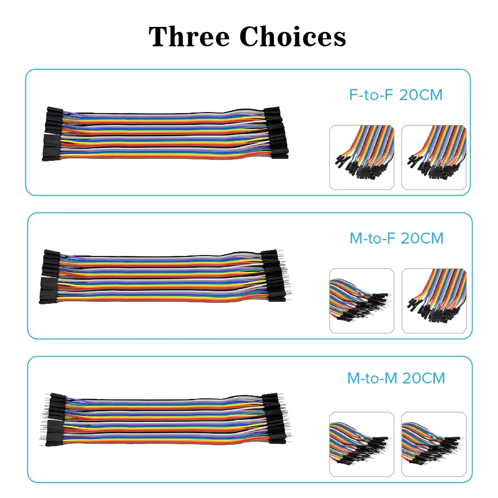 Keyestudio-Dupont Linha Jumper Fio, Cabo para Arduino Starter Projetos DIY, M-F & M-M e F-F, 20cm, 3Pcs