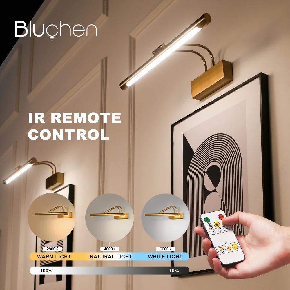 Rechargeable LED Wall Light Wireless Remote Control Dimming Bathroom Light 40cm Modern Interior Wall Lights Black