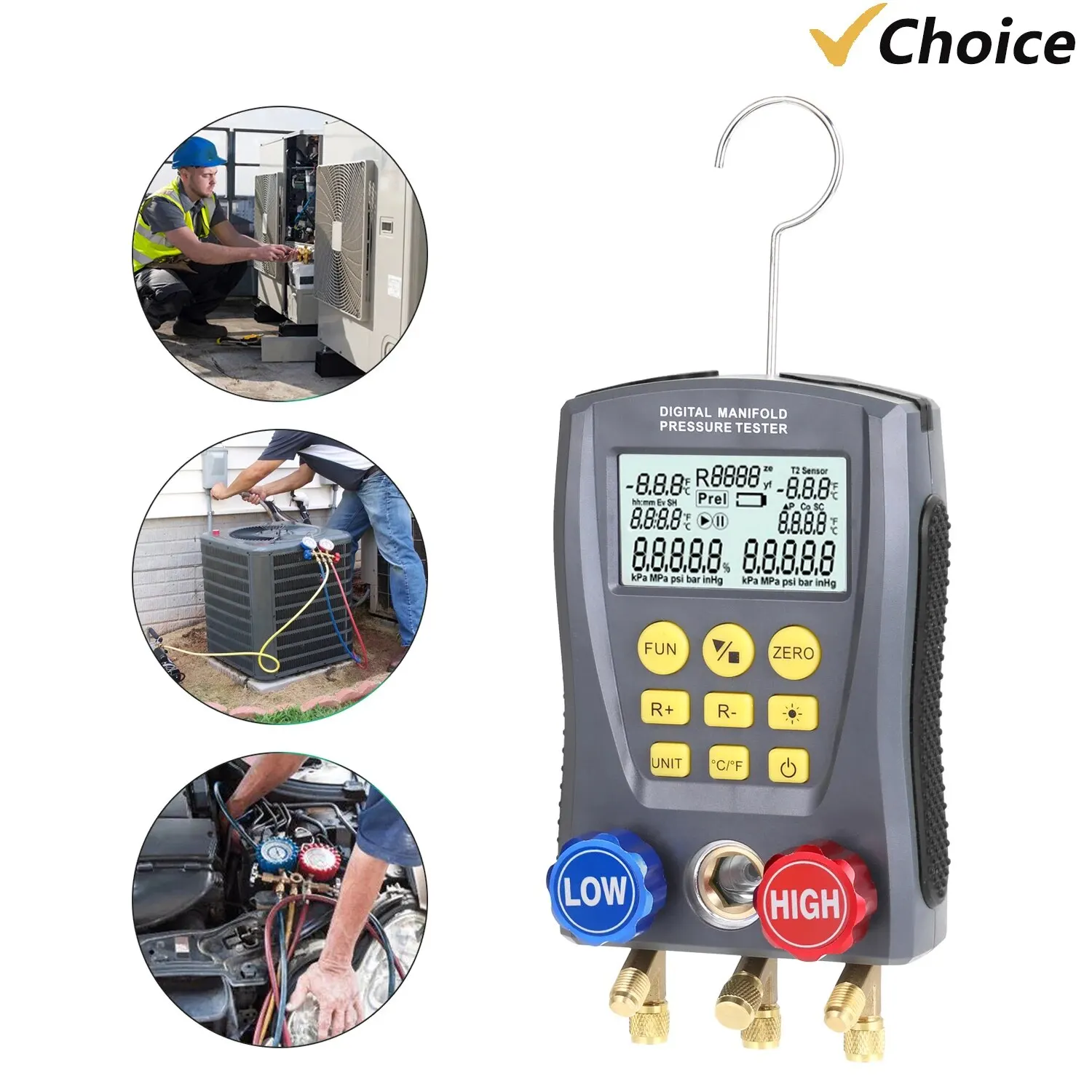 Manometro refrigerazione Digital Vacuum collettore Tester Meter HVAC temperatura Digital collettore manometro HVAC Vacuum Pressure