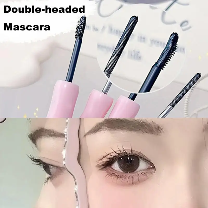 Double In-one มาสคาร่าผ้าไหมมาสคาร่ามาสคาร่ากันน้ําสําหรับขนตาสีดําหนายาวขนตาเครื่องสําอาง