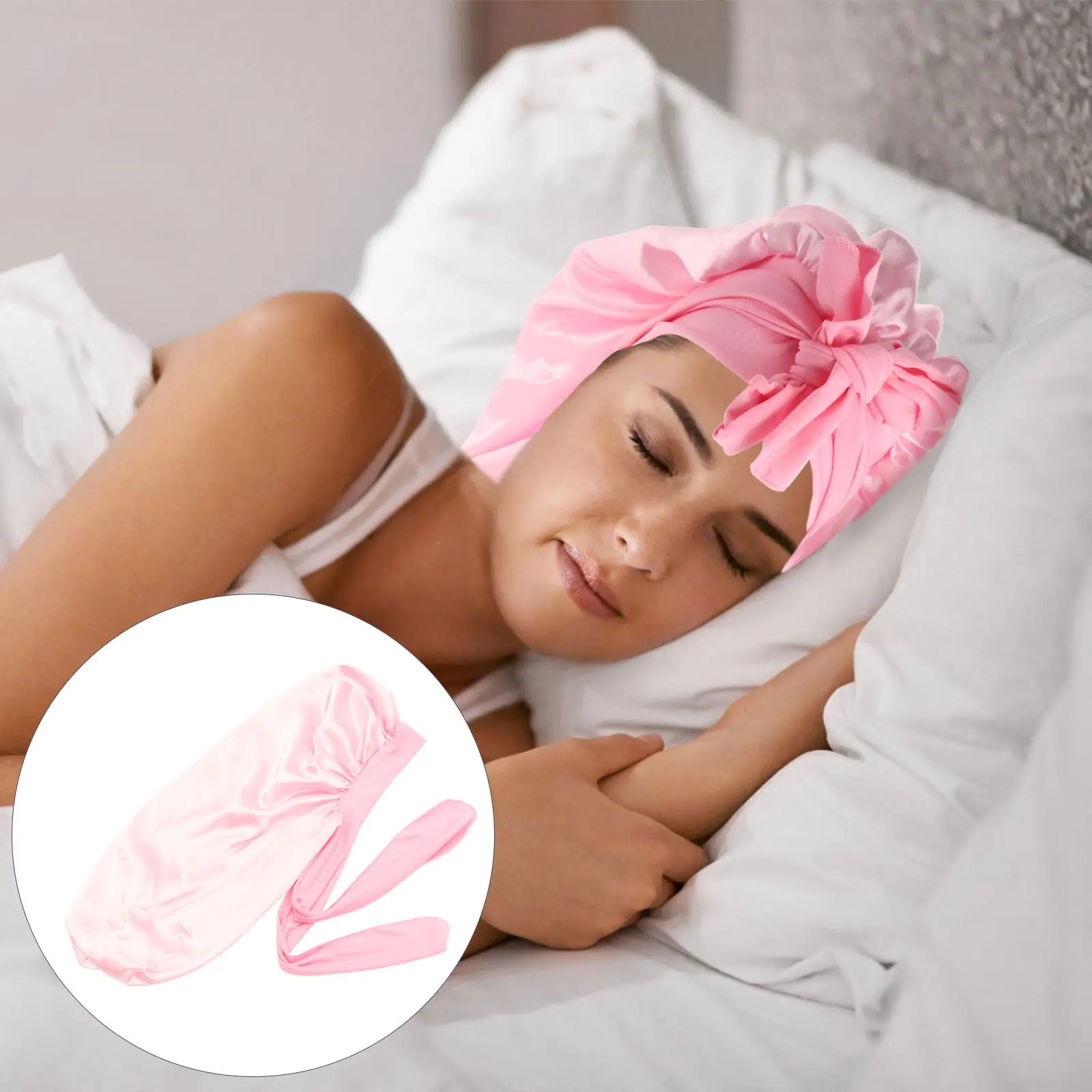 Bowknot Hair Bonnets Wide Brim Elastic Satin Sleeping Cap Large Capacity Hair Protection Wide Brimmed Cap
