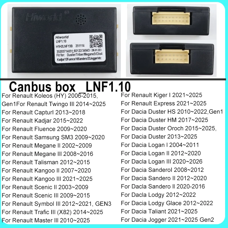 Canbus Box Hiworld LNF1 For RENAULT DUSTER MEGANE 3 FLUENCE 2008-2017 Wiring Harness Power Android Car Radio Multimedia Decoder