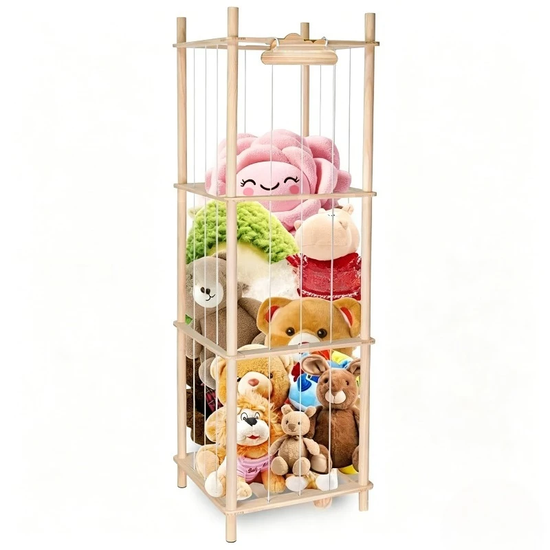 Children's plush shelf household solid wood doll storage and finishing rack