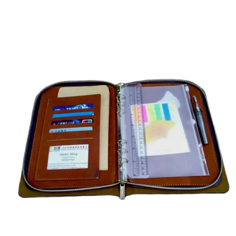 MQQ Leather Organizer Portfolio Binder 6 Ring Folder Set Storage Folder Notes Planner Cover Card Folder Stationery Folder