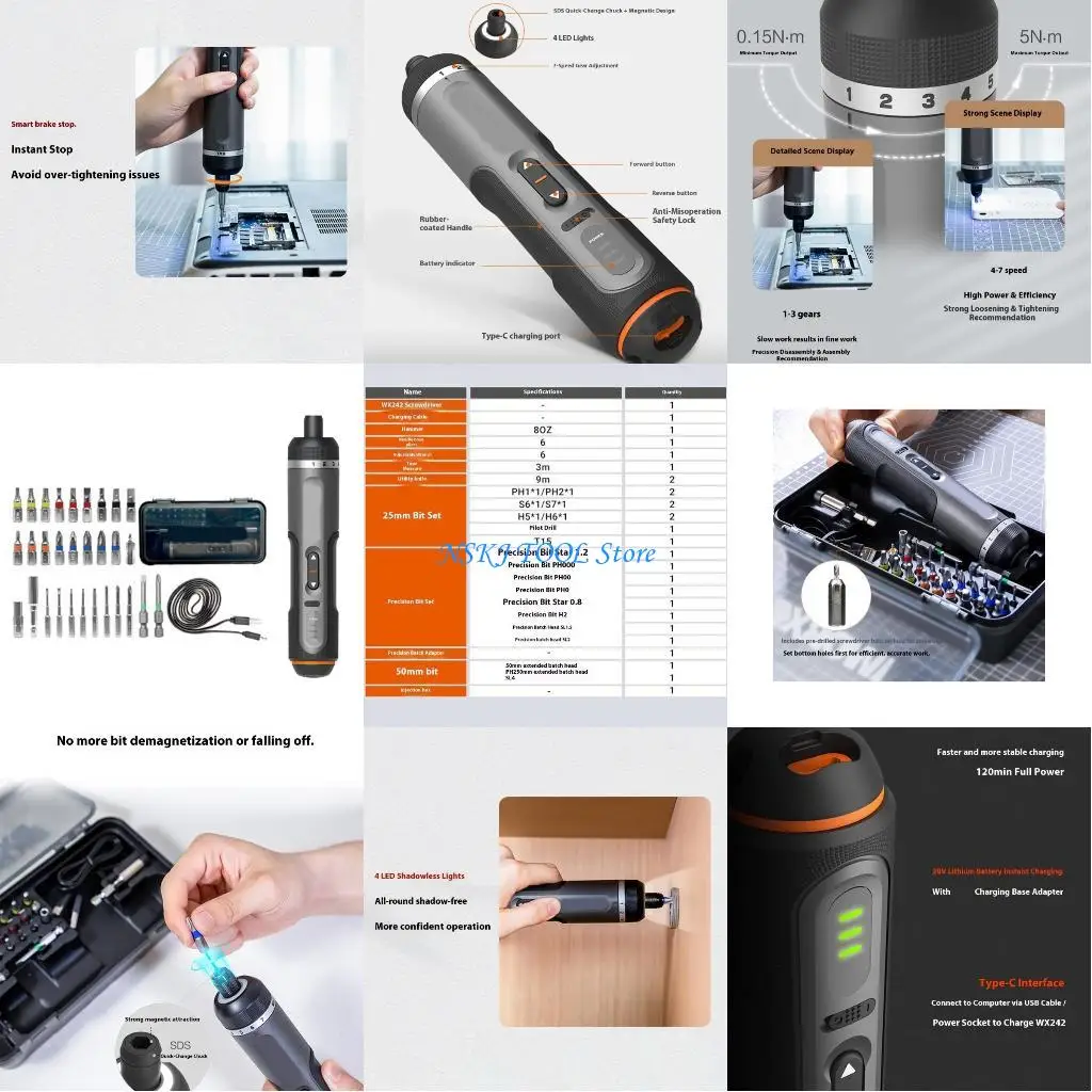 

L8RC Ergonomic Cordless Screwdriver Rechargeable 7 Speed Adjustable Built In LED Light