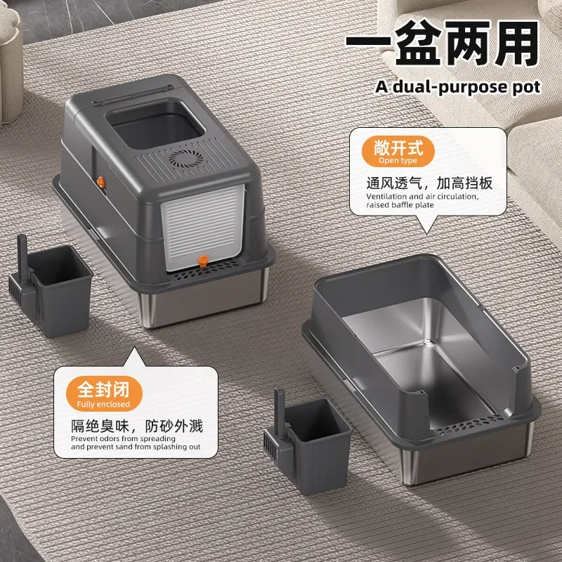 for Premium Oversized Stainless Steel Cat Litter Box Fully Enclosed Design with Side Entry and Exit for Easy Access Anti