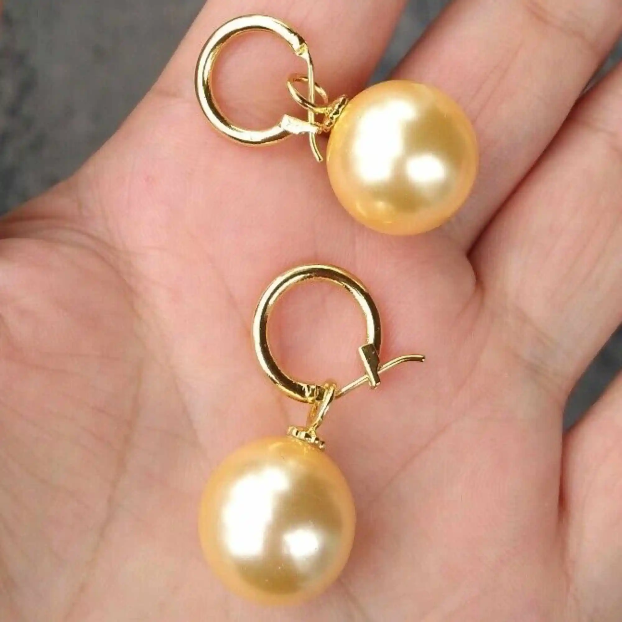 

16mm Fashion yellow South Sea Shell pearl 14k gold earrings Gift Lucky Diy Fashion Beautiful