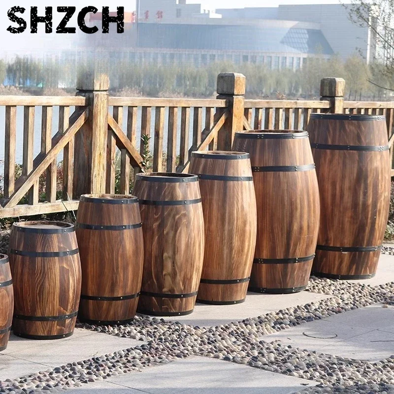 Rustic Wine Barrel Decor Wooden Oak Barrel Planter Home Bar Wedding Props Event Stage Photo Backdrop Decor