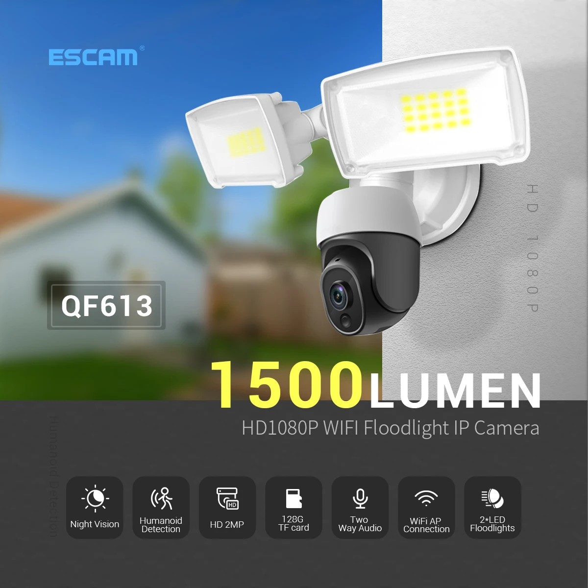 

ESCAM 2MP 1080P YiLot APP Floodlight Full Color Courtyard Steet Lamp IP Camera For Warehouse AI Humanoid Detection CCTV Monitor