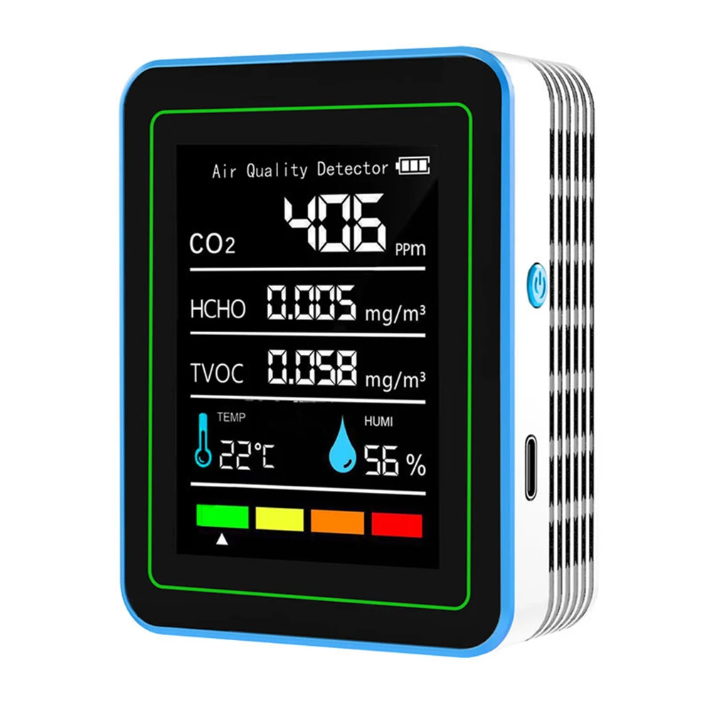 5 In1 Indoor Carbon Dioxide Detector Air Quality Monitor HCHO/Temperature Tester Tools 90*70*35mm White Black