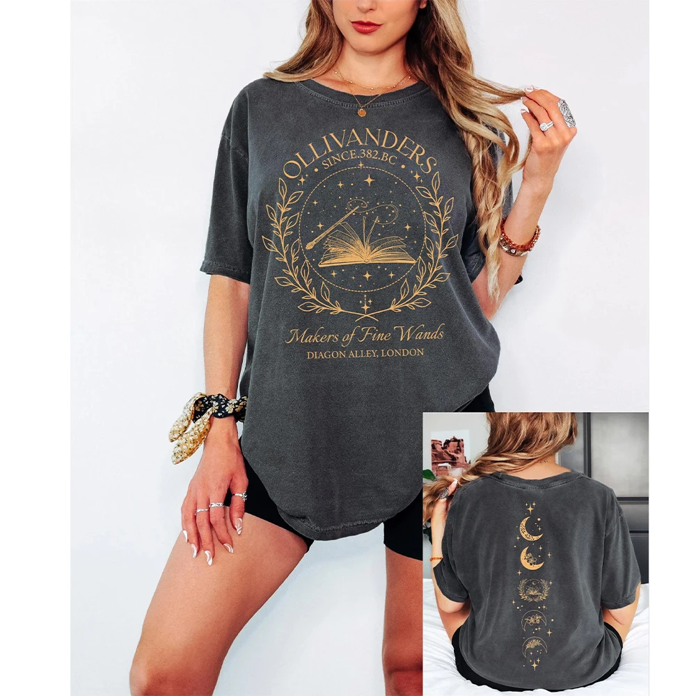 ヴィンテージ オリヴァンダーズ ワンド ショップ ウィザード HP コンフォート ユニセックス シャツ ユニバーサル マジック コットン 半袖 ウォッシュド シャツ Y2K ストリートウェア