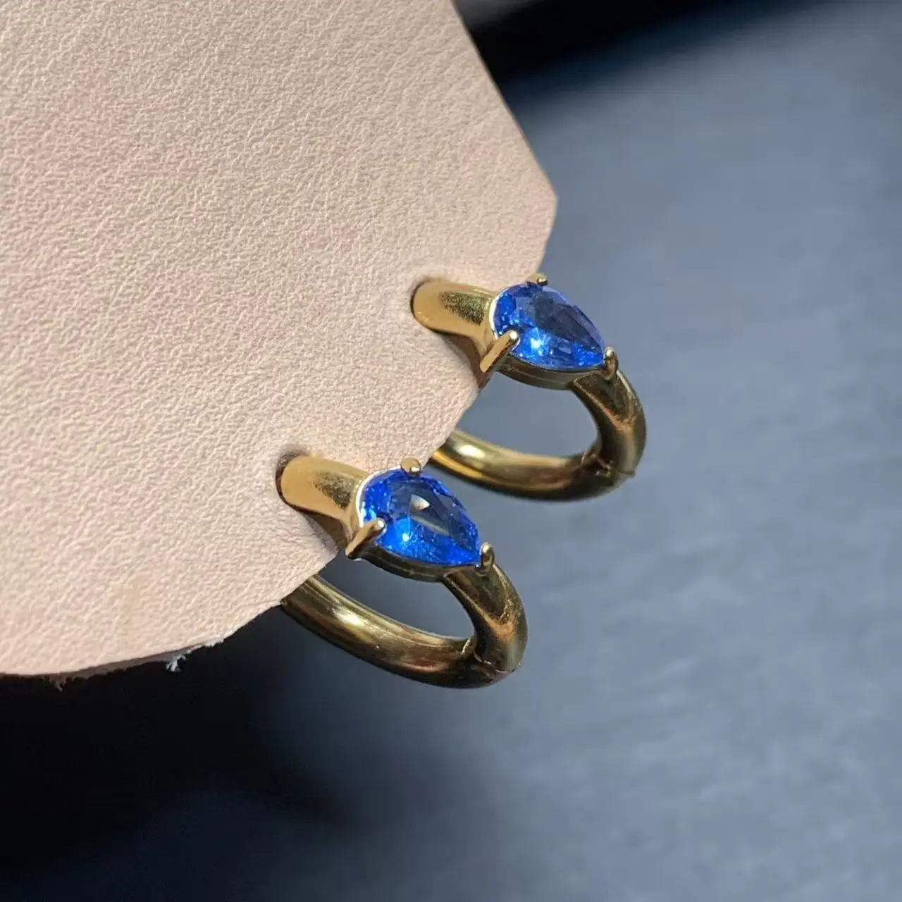 Natural ROYAL BLUE TOPAZ Hoop Earrings For Women Titanium steel Earrings Simple Fine Jewelry Stone Gemstone Classic Style Gift