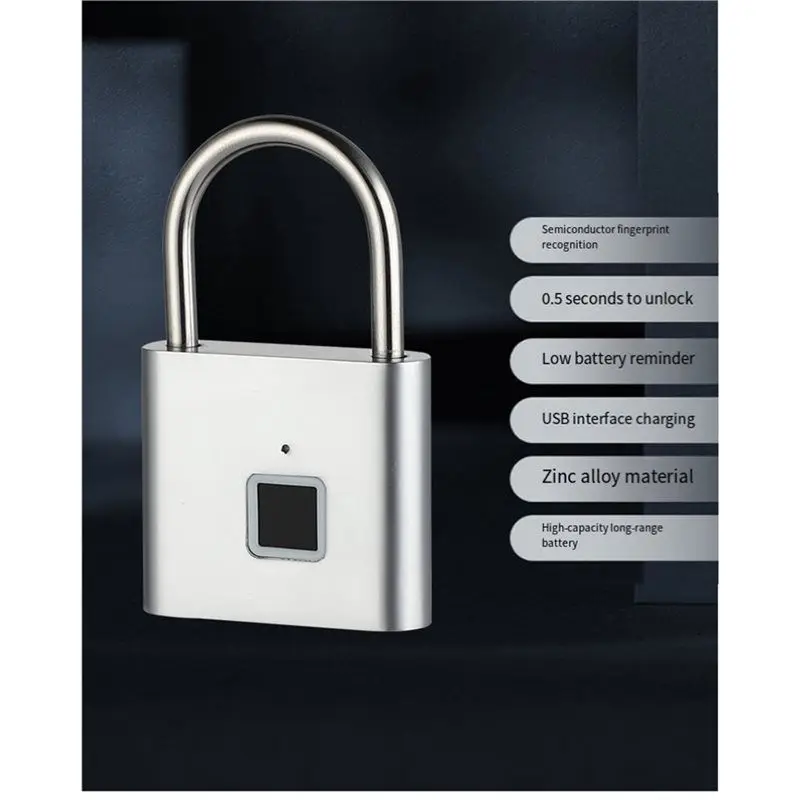 M01K Keyless Smart Fingerprint Padlock USB Charging Fingerprint Lock Waterproof Door Lock 0.2Sec Unlock Security Padlock