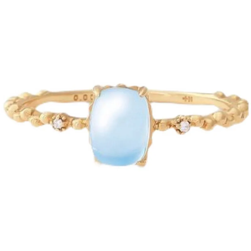 Japanese agete style 925 silver plating K gold natural aquamarine fresh elegant summer sea blue ring