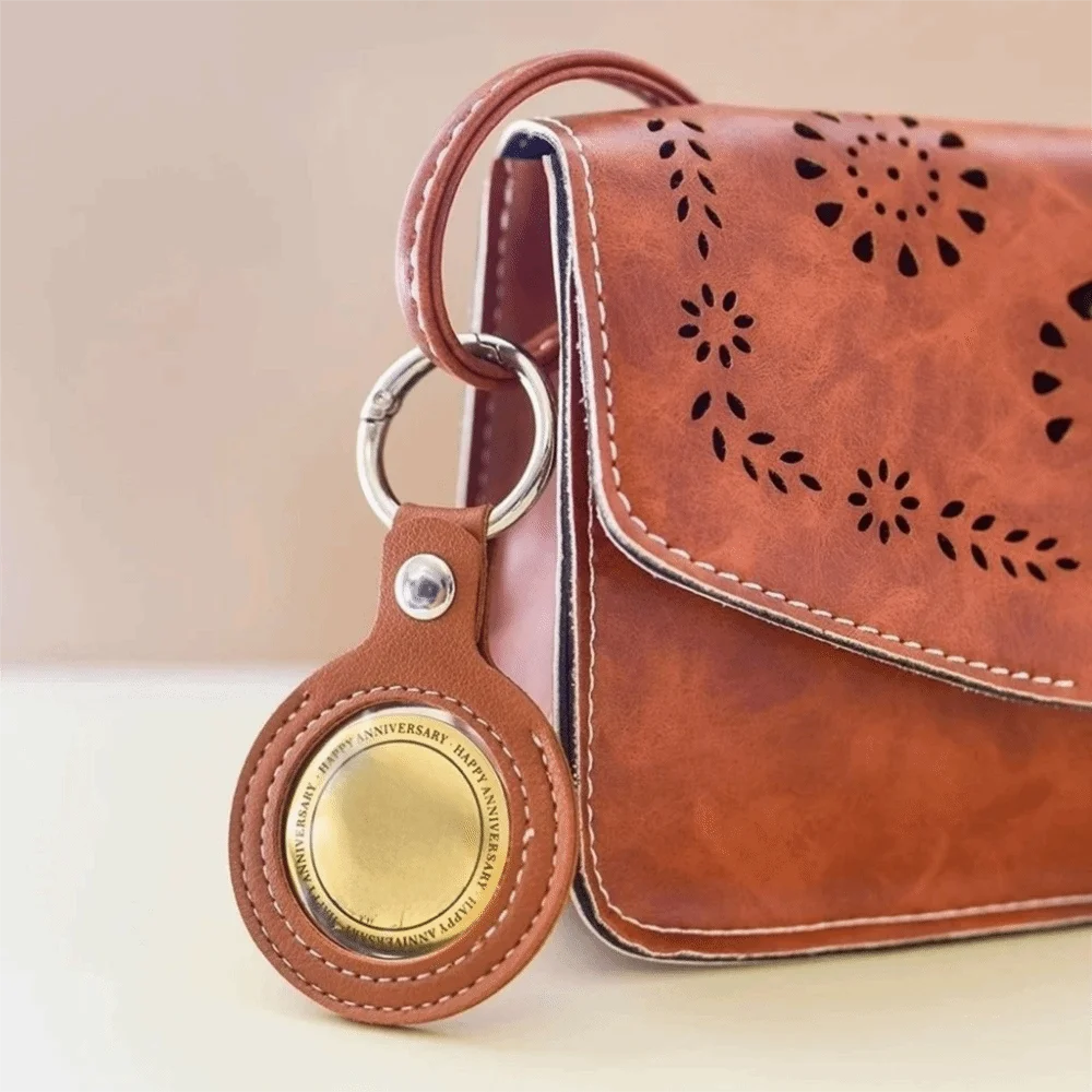 PU Leather Coin Holder Keychain Anti-lost 34-38mm Coin Storage Bag with Transparent Display Window Badge Pendant