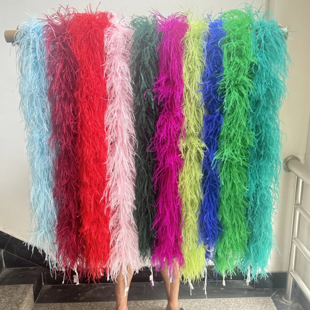 2Meter White Ostrich Feather Boa 6 10PLY Thick Fluffy Ostrich Feathers Scarf for  Wedding Party Dress Shawl Decoration Wholesale