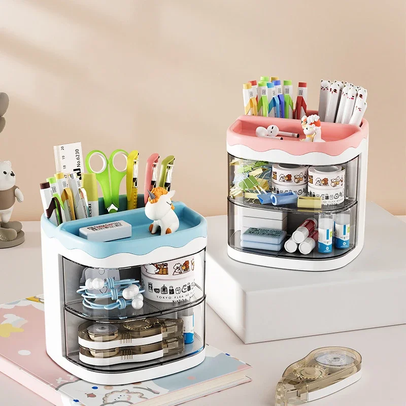 Pen Holder for Desk, 45 Rotating Pencil Holder, Cup Holder for Desk Office, Desk Organizers and Accessories in Pink