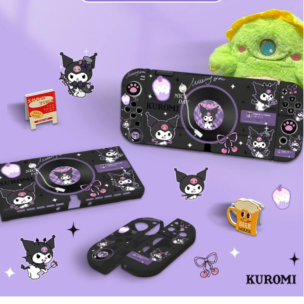 Kawaii Sanrio Kuromi Switch Protective Case Oled Split Type Handle Cover Ns Battery Life Version Game Console Shell Accessories