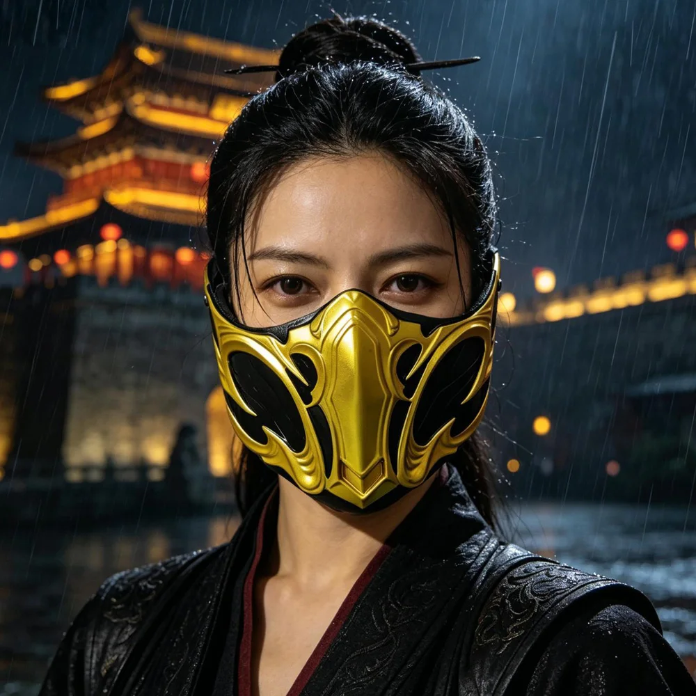 Фото Маска Суб-Зеро и Скорпиона из Mortal Kombat, полумаска из смолы для косплея, реквизит для Хэллоуина, карнавала, вечеринок и костюмированных мероприятий.