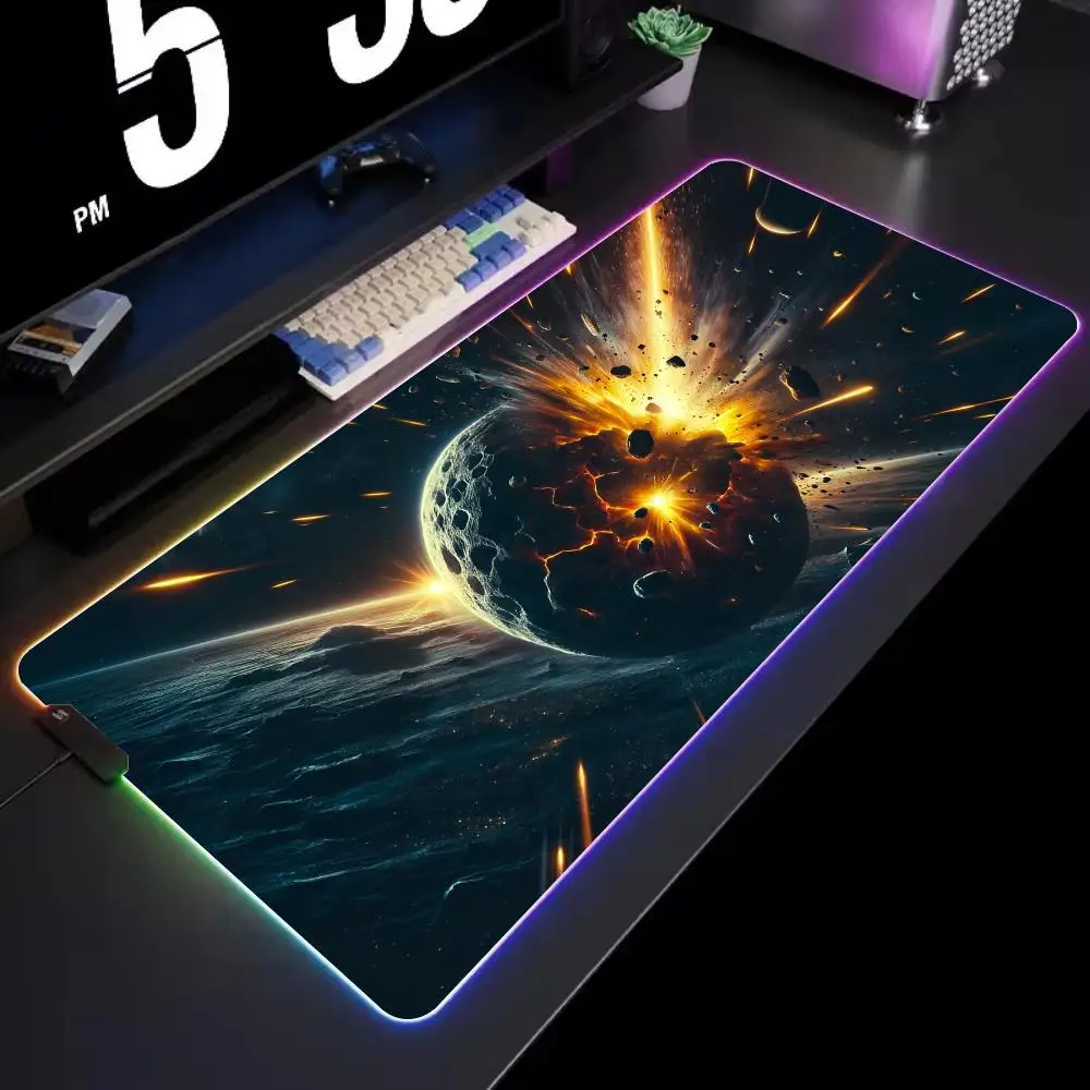 

planetary impact Mouse Pad Gamer Rgb Desk Mat Back Light Led Mousepad Setup Gaming Accessories Deskmat Big Mousepad
