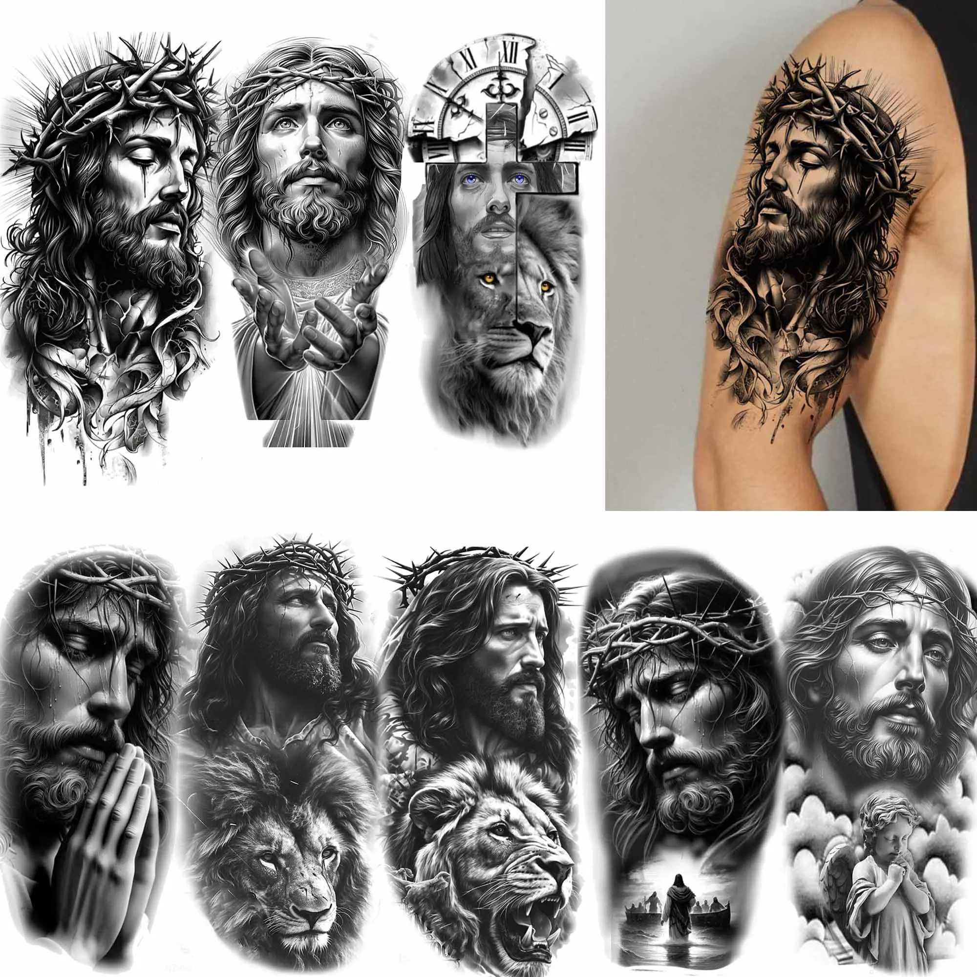 1 Sheet Christian Religion Cross Temporary Tattoos For Men Women Adults Faith Jesus Christ Fake Tattoo Sticker Arm Body Forearm
