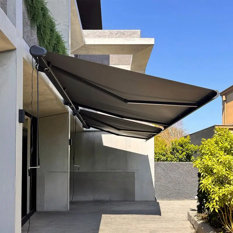 2026 Aluminum Alloy Frame Retractable Folding Arm Rain Shelter Waterproof PVC Roof Eave Sunshade Canopy Windproof Awningspromote