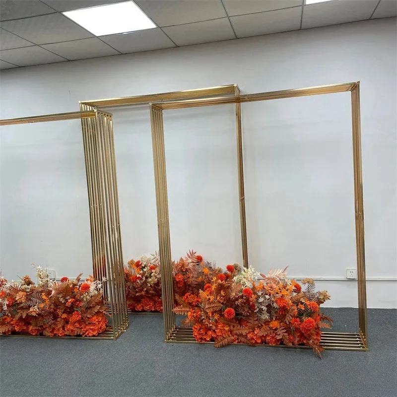 Shine Arch Square Backdrop balloon Stand Background  Metal Gold Plating Outdoor Artificial Flower Door Shelf Frame