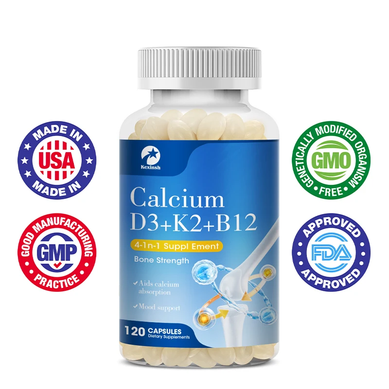 Kexinsh Vitamin D3K2 Capsules Vb12 Calcium Support Calcium Absorption Bone Teeth Heart Brain Health Joints Immune Function