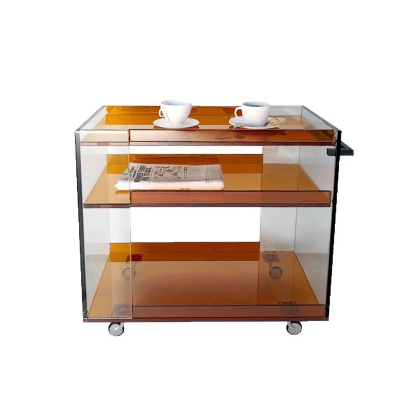 

Acrylic movable sofa side few antique trolley coffee table rack living room mobile dining car