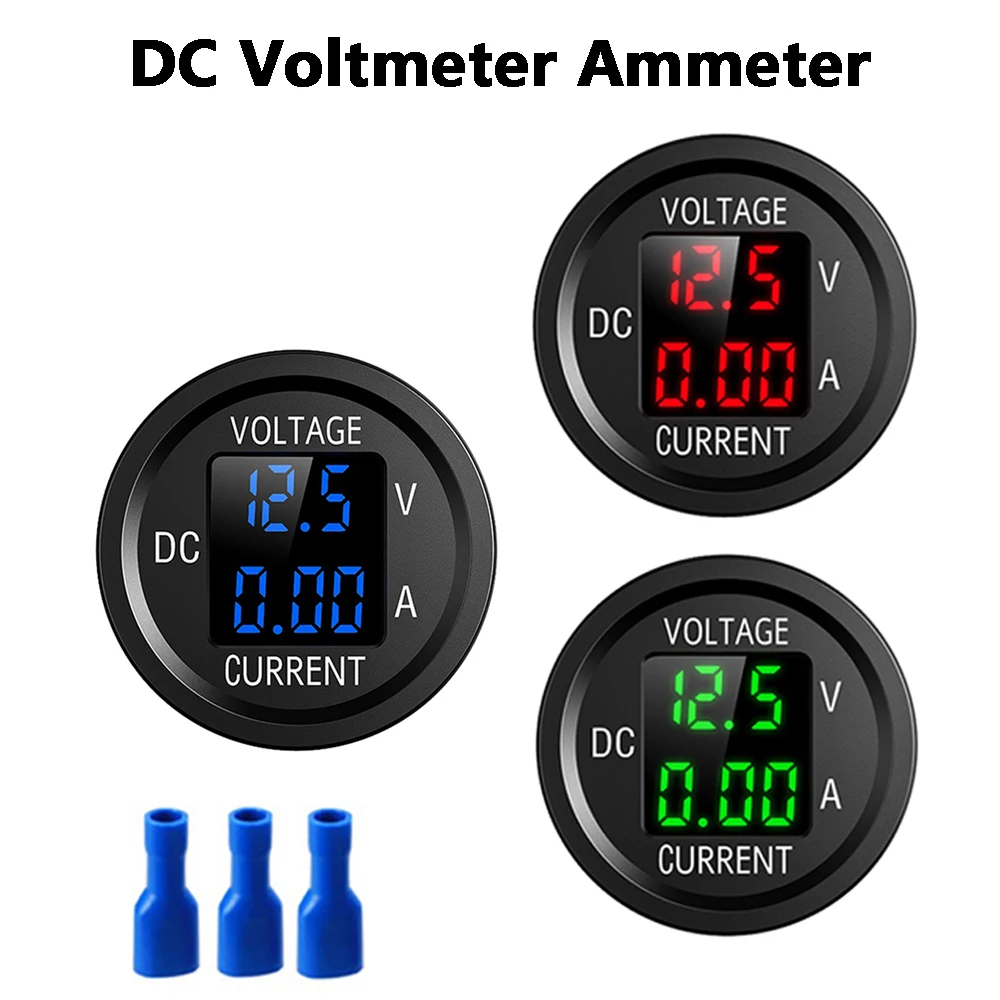 Digital Voltímetro Amperímetro Bits Redondo Led Painel Tensão Medidor de Corrente para Carro Volt Amp Tester Monitor Verde Azul Dc5v48v 010a