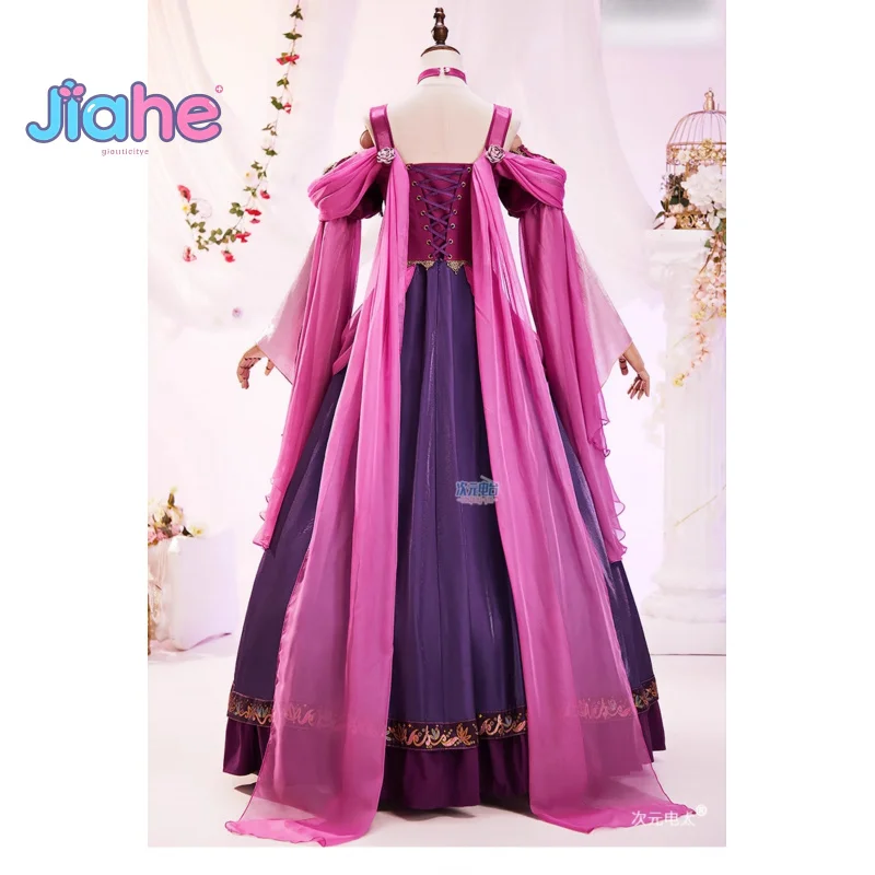 أزياء رابونزيل التأثيرية لفيلم القرون الوسطى الرائع للفتيات البالغات فستان الأميرة أغطية الرأس قلادة زي الهالوين مجموعة رابونزيل الجديدة