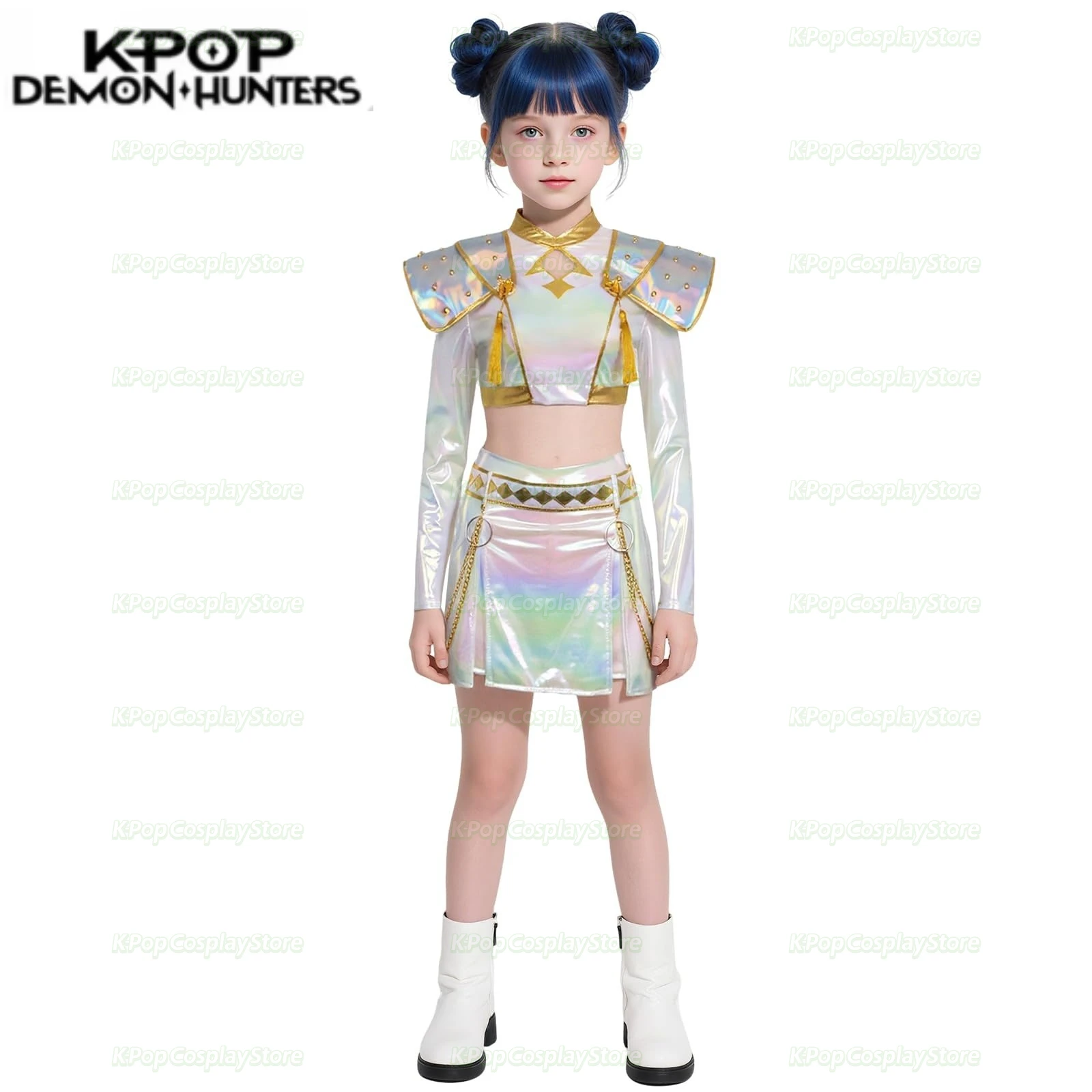 

K-Pop Girls Demon Hunter Pop Singer Long Sleeve Top Skirt Belt Tassel Shoulder Patches Zoey Dance Stage Outfit Set