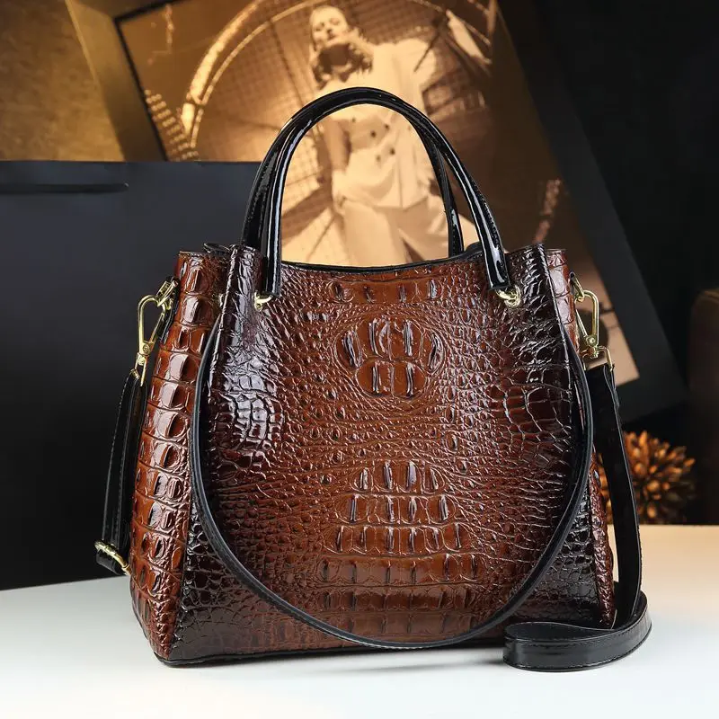 

New Tote Bag for Women Crocodile Print Textured Bucket Bag Retro Shoulder Bag Fashion Handbag​