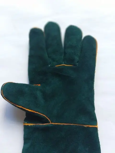 Welding Pet Bite Proof Leather Gloves Cow Split Work Long Sleeve or Customized Full Lining Genuine Suede REPTILES Green Fangyao