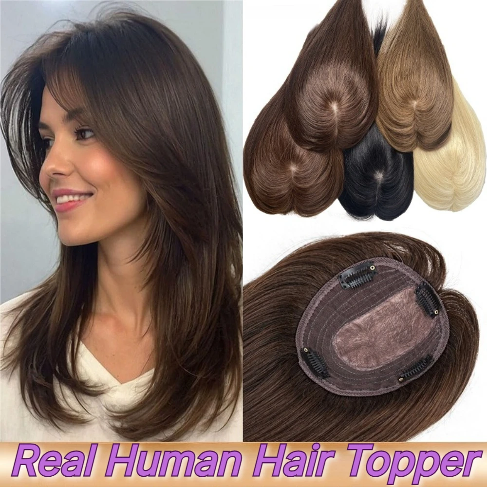 10inch Real Human Hair Topper for Women Natural Looking Hair Scalp Toppers Large Base 360° Cover Hairpieces for Thinning Hair